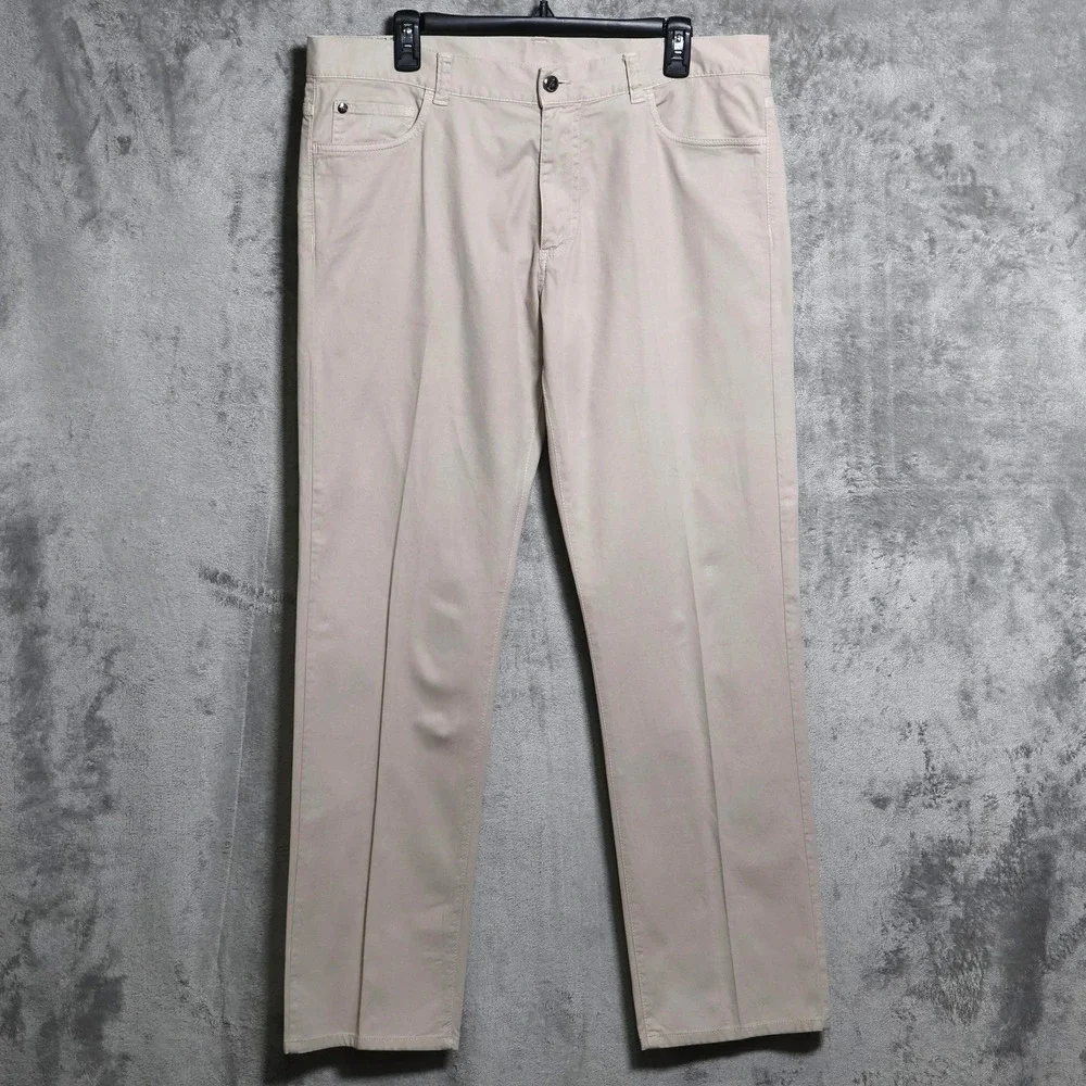 Canali Pants Mens 36x32 Beige Chino Regular Fit Cotton Blend Preppy Italy Made